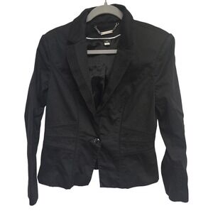White House Black Market Black Blazer Jacket Size 14 Button Front Lapel Chain